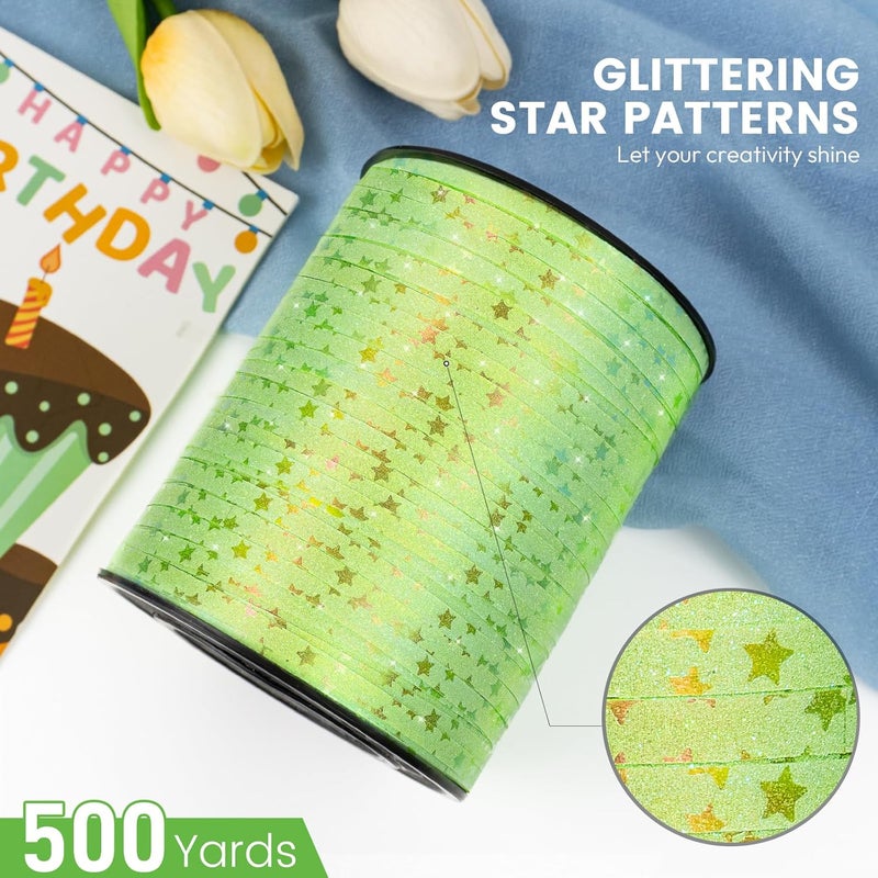 HimBen 500 Yards Curling Ribbon for Gift Wrapping, 3/16" Balloon String for Christmas Valentine Birthday Wedding Party Festival Decoration, Crafts, Flower Bouquet(Glitter Star Apple Green) - Image 2
